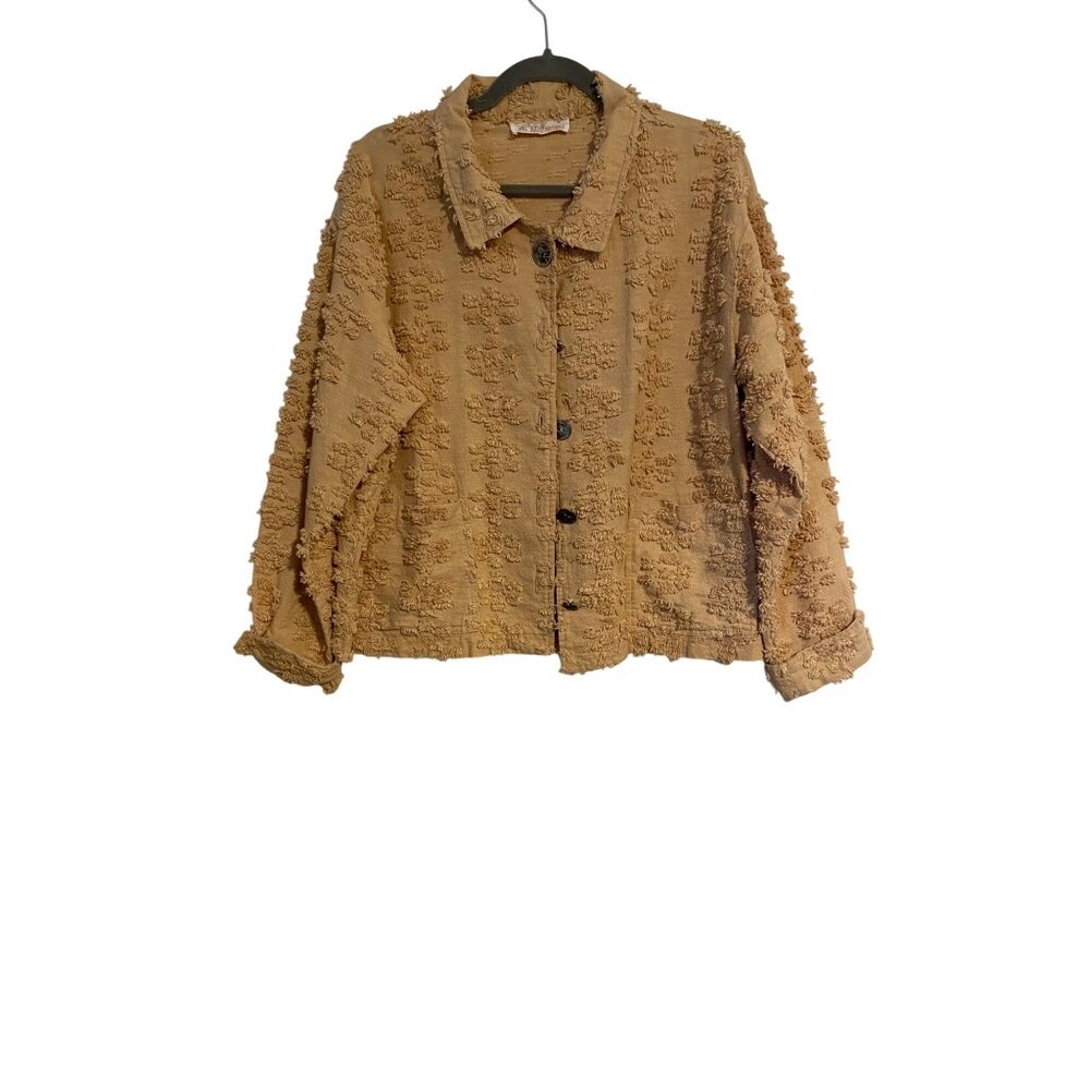 In Harmony Blazer Women's M Tan Textured Shacket Heart Accent Buttons Bohemian